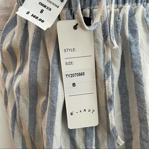 NEW! LF e-lady | Chambray Blue & White Stripe Strappy Open Back Romper 8 - Picture 8 of 12